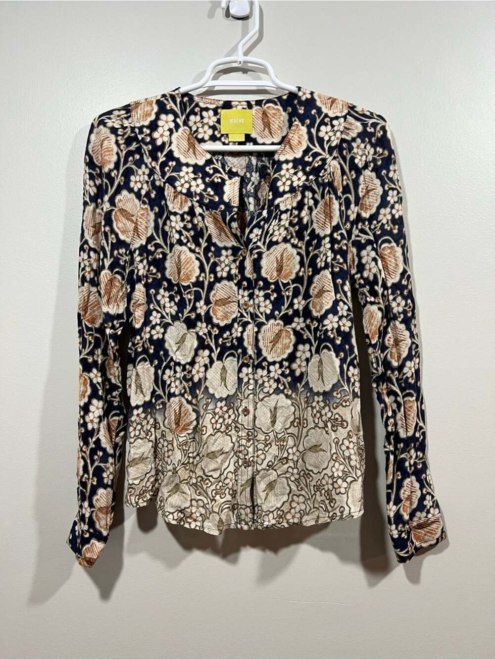 Anthropologie Maeve Navy and Cream Floral Button-Up Blouse XS